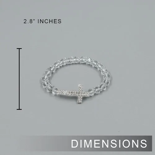 Miniatura 3 de Pulsera de plata con cuentas de cruz de diamantes de imitación para bautismo, primera comunión, rosario de perlas cristianas católicas con bolsa