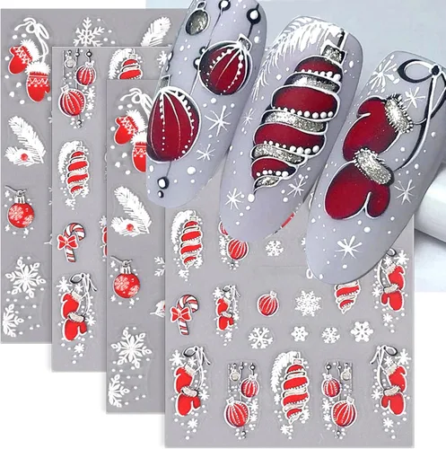 Miniatura 14 de 10 calcomanías de uñas de Navidad de invierno para mujeres, dibujos animados 3D, alce, muñeco de nieve, campanas de Papá Noel, copo de nieve