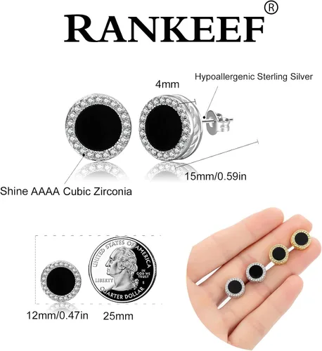 Miniatura 3 de RANKEEF Aretes para hombre, aretes para hombre, chapados en oro de 18 quilates, hipoalergénicos, redondos, con circonita cúbica, hip hop, cruz