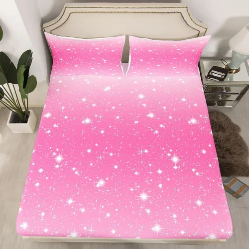 Miniatura 17 de Erosebridal Juego de ropa de cama de lentejuelas con purpurina y estrellas, sábanas de bolsillo profundo arcoíris y galaxia espacial, sábana bajera