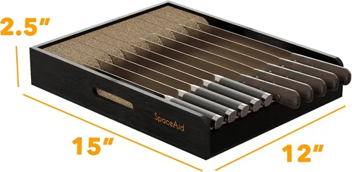 Miniatura 5 de SpaceAid Organizador Grande de Cajón para Cuchillos Inserto de Bambú, Soporte para Cuchillos de Carne de Cocina Organizadores Bloque para Cajón