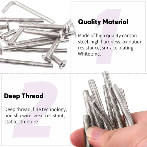 Miniatura 3 de Swpeet Kit Surtido de 25 Piezas de Tornillos de Encuadernación Plateados Chapados en Níquel M6x16mm con Cabeza Hexagonal de Casquillo, Pernos