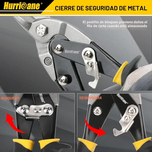 Miniatura 6 de HURRICANE Juego de 3 tijeras de hojalata de aviación, tijeras de metal de 10 pulgadas para curvas rectas, izquierda y derecha, cuchillas de acero