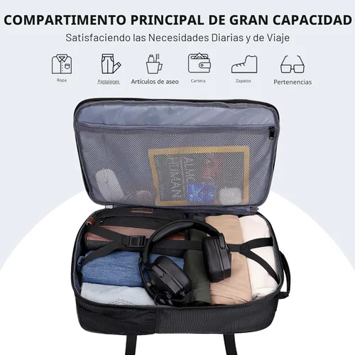 Miniatura 3 de WITZMAN Mochila de viaje de mano para hombre, grande, convertible de 45 litros, ajuste de 17 pulgadas, mochila 3 en 1, para aerolínea aprobada Negro