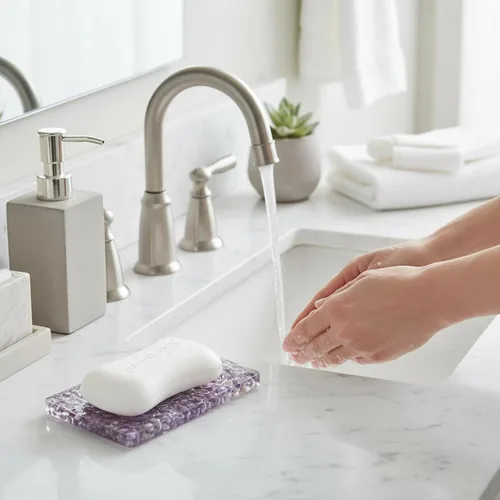Miniatura 3 de Jabonera rectangular hecha a mano con piedras para decoración de ducha y baño, bandeja de jabón natural para mantener el jabón seco, accesorios