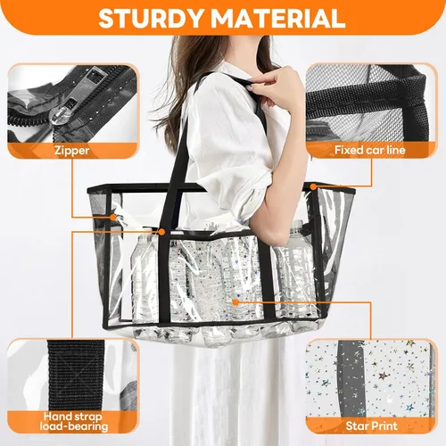 Miniatura 4 de Bolsa de mano transparente para playa - Bolsa impermeable de PVC aprobada para estadio - Bolsa transparente extra grande para piscina, concierto