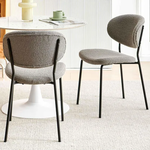 Miniatura 7 de NORDICANA Grey Boucle - Juego de 4 sillas de comedor modernas con respaldo curvado para 4, sillas laterales tapizadas para comedor con patas