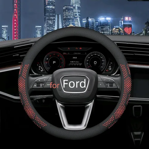 Miniatura 9 de Yangday Funda de cuero para volante de automóvil para Ford F150 F250 F350, de 15.5 a 16 pulgadas, Funda de Volante de Coche con partículas de masaje