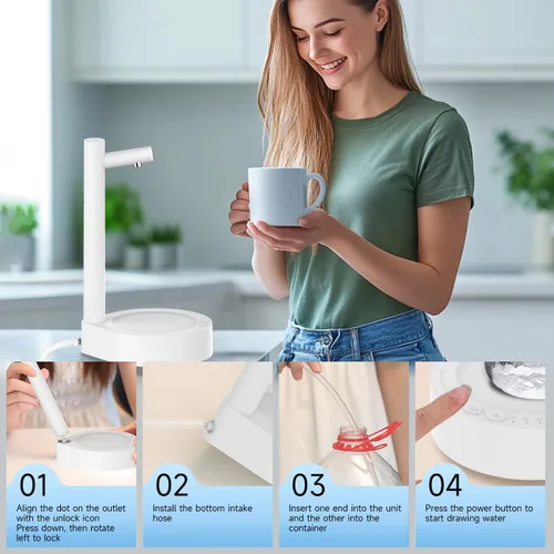 Miniatura 8 de Dispensador de agua de escritorio para botella de 5 galones, bomba de agua eléctrica portátil de escritorio con carga USB-C rápida para el hogar