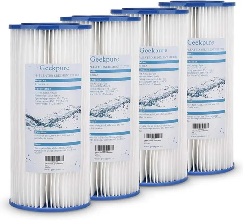 Geekpure Filtro de repuesto de sedimento de polipropileno plisado de 10 pulgadas para toda la casa, 4.5 x 10 pulgadas, 5 micras, paquete de 4