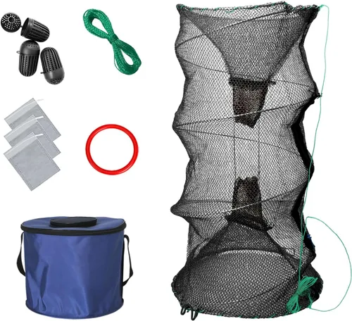Trampa Minnow con red de pesca plegable (11 x 24 pulgadas) y cubo de pescado plegable, trampa para cangrejos, cangrejos y camarones para pesca en