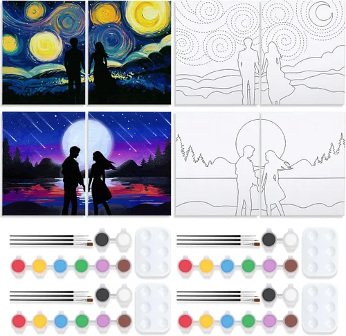 Miniatura 15 de VOCHIC Paquete de 4 kits de fiesta de 8 x 10 pulgadas, kit de pintura de lienzo predibujado para pintura para adultos, suministros de pintura