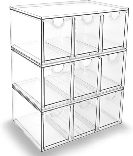 Miniatura 24 de Prsildan - Organizador de cajones acrílico para maquillaje con 3 cajones, almacenamiento transparente apilable para biberones, manualidades, joyas