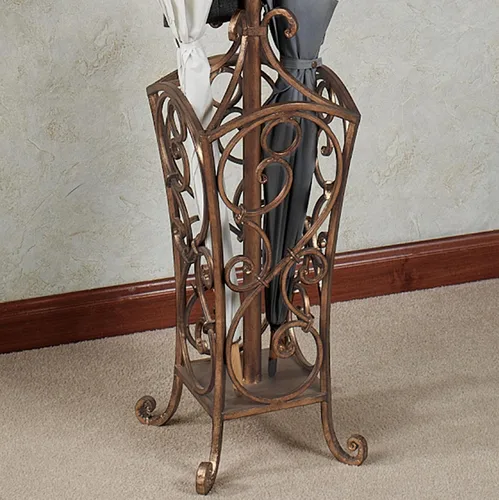 Miniatura 5 de Touch of Class Kensington - Perchero y sombrero, acabado dorado antiguo Metal Rack, Scrollwork Design, Eight Hanging Hooks, Bottom Umbrella