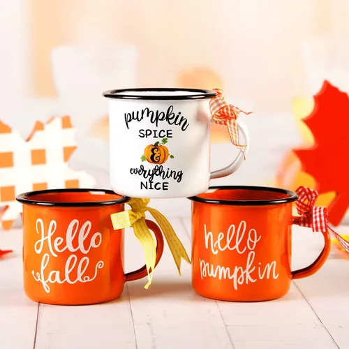 Mini taza de café de Acción de Gracias, 3 tazas de café de calabaza para decoración de bandejas escalonadas, centros de mesa de otoño, decoraciones