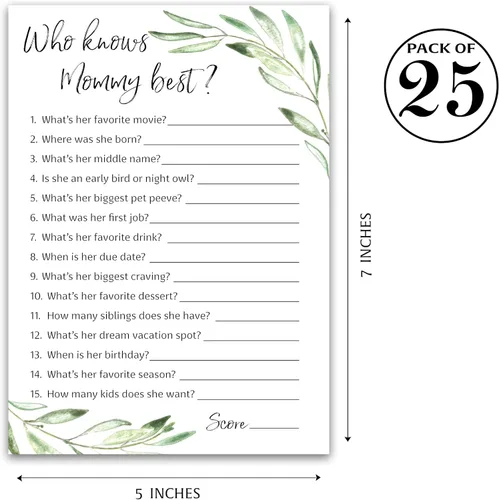 Miniatura 2 de GREENERY Baby Shower Games Who Knows Mommy Best – Paquete de 25 – Género NEUTRAL Baby Shower Juego Nuevo Parejas Coed Reveal Divertido Juego