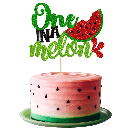 Miniatura 10 de Gyufise 1 decoración de pastel de sandía con purpurina uno en un melón, decoración de pastel de sandía para primer cumpleaños, decoración de pastel