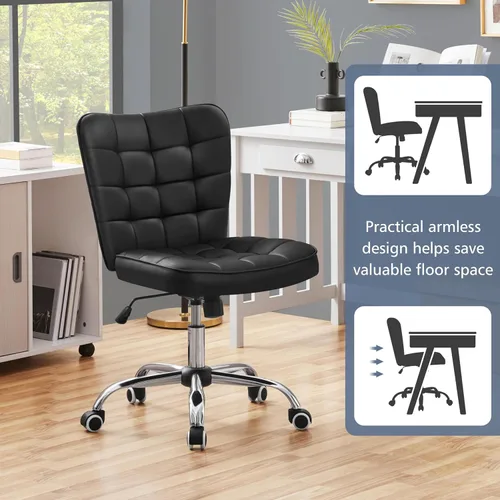 Miniatura 4 de Yaheetech Silla de Escritorio de Oficina Moderna Acolchada sin Brazos de Computadora Tapizada en Cuero Sintético con Altura de Asiento Ajustable