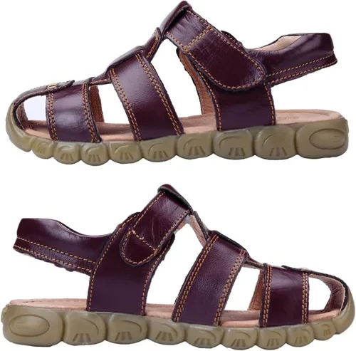 Miniatura 6 de DADAWEN - Sandalias deportivas de cuero para niños y niñas, puntera cerrada, para exteriores (para bebés, niños pequeños y grandes)