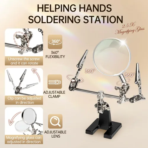 Miniatura 6 de AORAEM Lupa de manos de ayuda con clips de cocodrilo ajustables dobles en estación de soldadura de lupa 2.5X para manualidades, pasatiempos, micro
