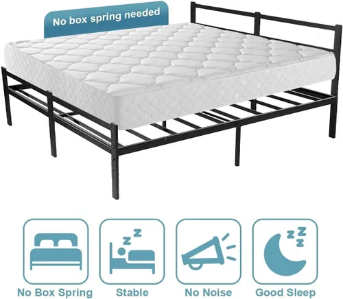 Miniatura 4 de Base de cama con cabecero, base de cama con plataforma de 14 pulgadas, no requiere somier, base de cama metálica de tamaño Queen con espacio