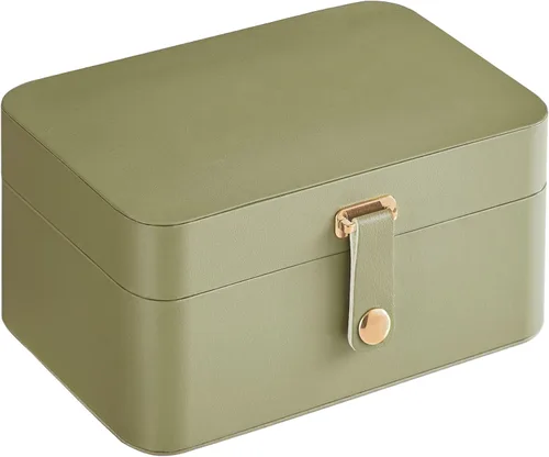 Miniatura 29 de SONGMICS Caja organizadora de joyas, estuche de viaje de 2 capas para aretes, collares, pulseras, almacenamiento portátil de joyas con gran Verde