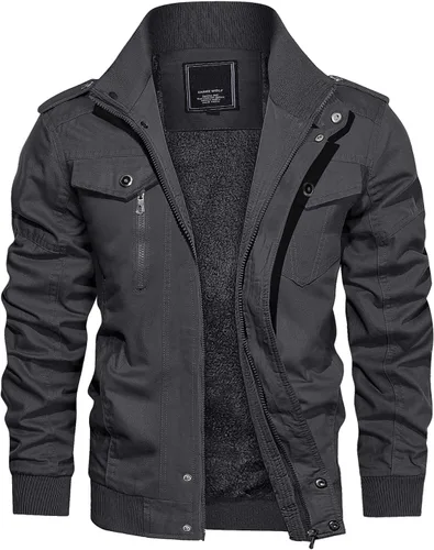 Miniatura 12 de CRYSULLY - Abrigo de invierno para hombre, estilo casual, con forro polar, bolsillos múltiples, estilo campo, con capucha extraíble
