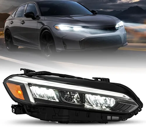 Miniatura 15 de JSBOYAT Conjunto de faros delanteros de repuesto con bombillas para Honda Civic 2/4 puertas 2004-2005, carcasa negra, reflector ámbar