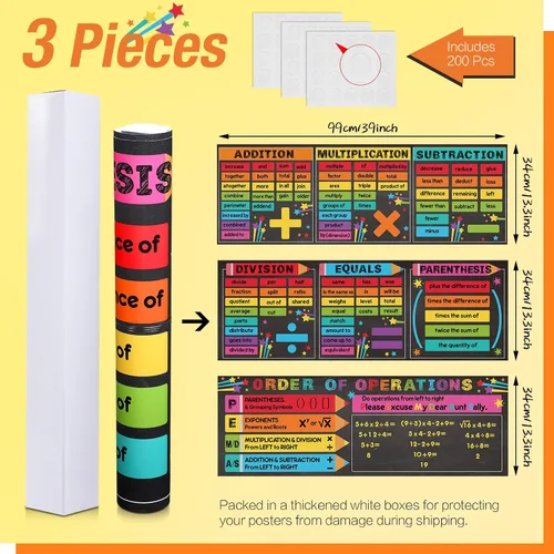 Miniatura 2 de Tenceur 3 carteles educativos con símbolos de matemáticas, decoración de aula, temática de matemáticas, tablón de anuncios, pancarta de palabras