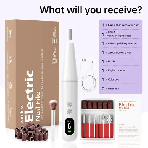 Miniatura 9 de Kit de taladro eléctrico de uñas, lima de uñas eléctrica, máquina de taladro de uñas inalámbrica para uñas de polvo de gel acrílico, manicura Blanco