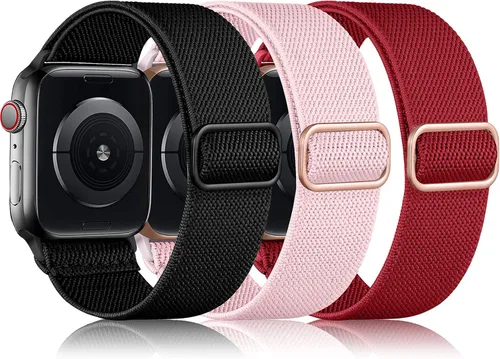 Miniatura 15 de DaQin Paquete de 3 correas elásticas Solo Loop compatibles con Apple Watch de 1.654 pulgadas, 1.614 pulgadas, 1.575 pulgadas, 1.496 pulgadas, Boho