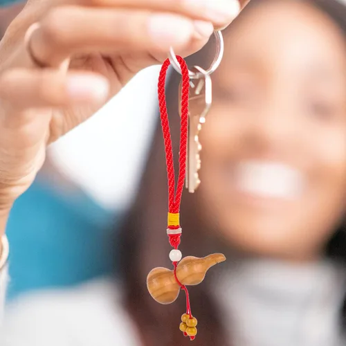 Miniatura 9 de FOMIYES Accesorios colgantes para espejo de coche, llavero chino de calabaza de madera de Feng Shui, llavero de calabaza Wu Hulu, llavero
