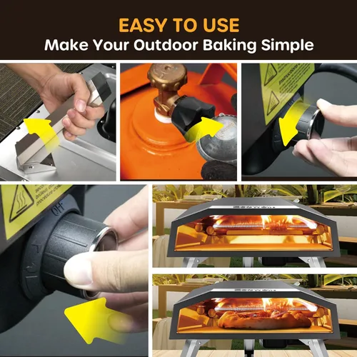 Miniatura 7 de ECOWELL Horno de pizza de gas de 12 pulgadas para exteriores, horno de pizza portátil con piedra, horno de pizza de acero inoxidable para interiores