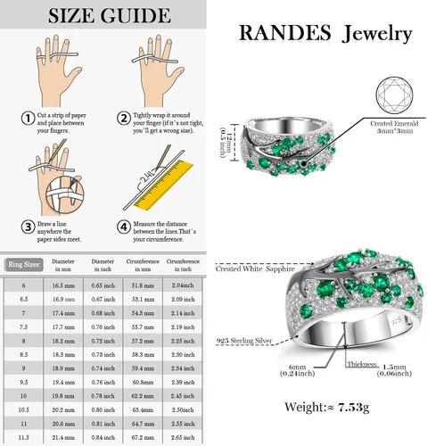 Miniatura 6 de Anillo de plata de ley 925 para mujer, diseño de ramas de cerezo, creado en laboratorio, rubí y esmeralda