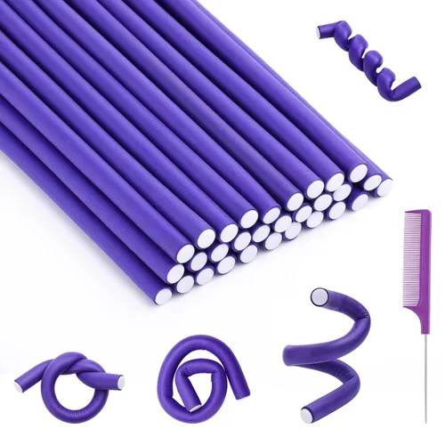 30 rizadores de pelo de espuma pequeños, 9.45 pulgadas de largo x 0.47 pulgadas de diámetro, varillas flexibles sin calor para cabello corto, Morado