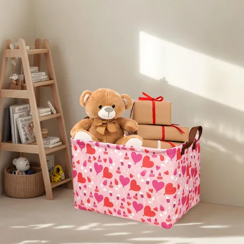 Miniatura 3 de Cesta de regalo de San Valentín, lindo corazón vacío, gran cesta de almacenamiento para decoración de habitación de niños y bebés (Amor de globo)