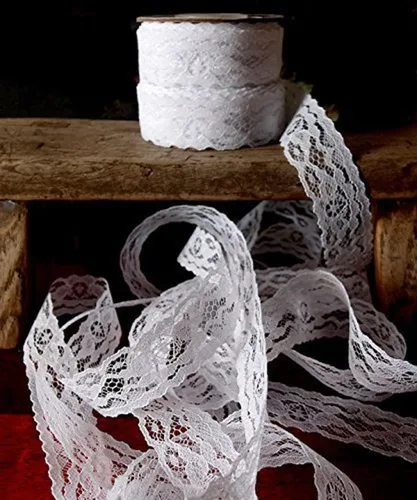 AK-Trading - Cinta de encaje con patrón floral blanco de 1 pulgada de ancho x 25 yardas para decoración, diseño floral y manualidades