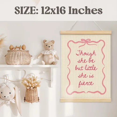Miniatura 3 de Wheatwin Decoración de habitación de niñas, colgador de póster de madera para bebé, coqueta de lazo rosa, decoración de pared femenina de moda, 12 x