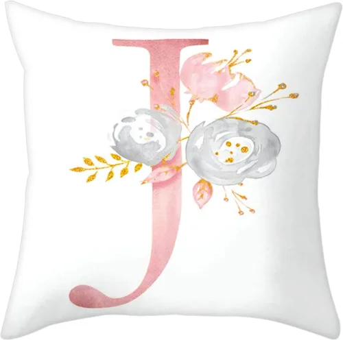Miniatura 19 de Fundas de Almohada Decorativas del Alfabeto, Fundas de Cojín con Letras ABC y Flores, Fundas de Cojín Cuadradas de 18 x 18 Pulgadas, Protectores