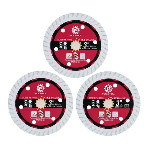 Miniatura 13 de FOCSTOL Disco de Corte de Madera en Carburo - 3 piezas 3' (75mm) Hoja de Sierra Soldada al Vacío para Madera, Goma y Plástico para Amoladora