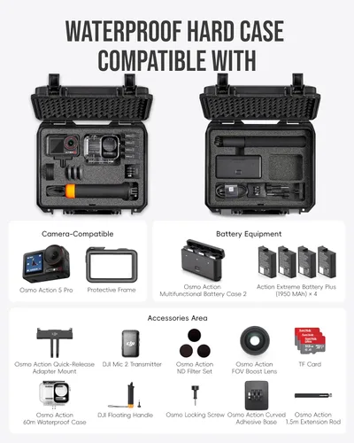 Miniatura 2 de Funda rígida portátil impermeable para DJI Osmo Action 5 Pro/4/3 accesorios de cámara de acción, compatible con combo estándar, aventura/buceo, Para