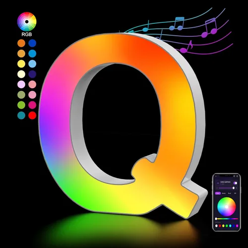 Miniatura 26 de OJQ Letras LED Iluminadas con Música Sincronizada de Letras del Alfabeto Coloridas - Luz de Dormitorio con Cambio de Color - Regalos de Cumpleaños