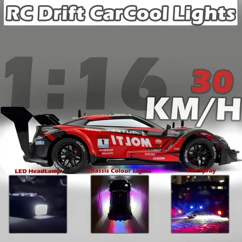 Miniatura 2 de HTURCCOP 1:16 Auto de Deriva RC 2.4GHz con Aspersión, 4WD, Luces LED, Alta Velocidad de 30+KM/H, Coche de Control Remoto con 2 Baterías, 60Min