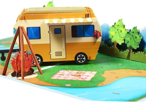 Tarjeta desplegable de viaje de campamento, tarjeta de campamento de feliz cumpleaños, tarjeta de feliz jubilación, tarjeta desplegable 3D para