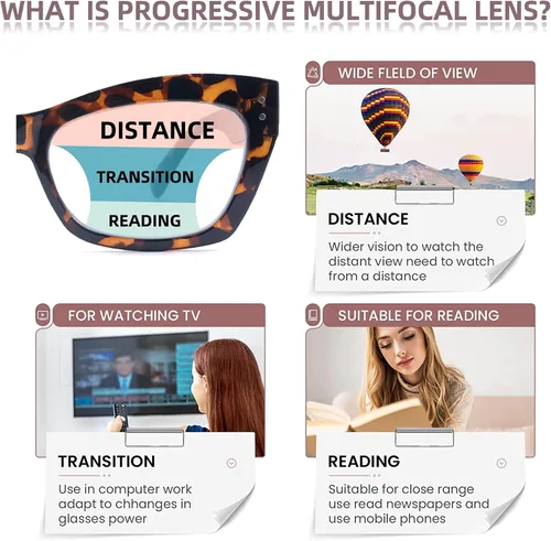 Miniatura 4 de Paquete de 3 lentes de lectura progresivos para mujeres y hombres, elegantes lentes de lectura con bloqueo de luz azul para computadora multifocales