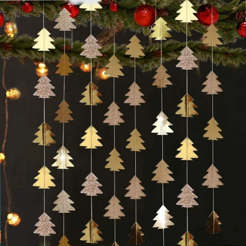 Miniatura 10 de Kit de guirnalda de árbol de Navidad de papel brillante para decoración de fiesta en el hogar (marrón)