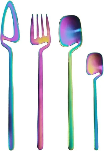 Rainbow - Juego de cubiertos de 4 piezas por lote, cubiertos de cocina antioxidantes, juego de vajilla de acero inoxidable, incluye cuchara tenedor