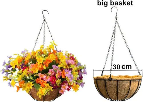 Miniatura 5 de Flo Daisy Flower - Planta colgante artificial para el hogar, balcón, decoración interior y exterior, cesta colgante de flores falsas con maceta