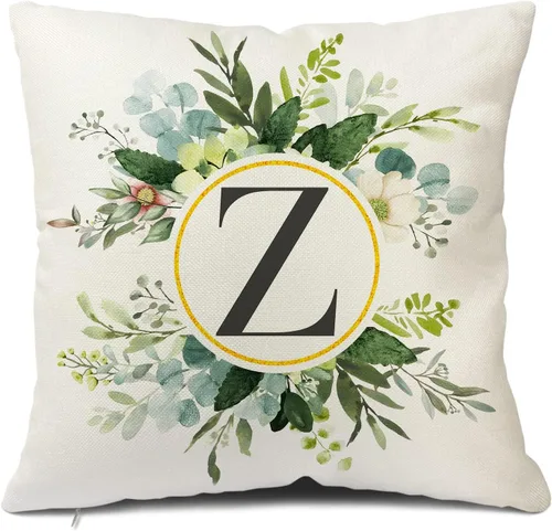 Snycler Fundas de almohada con monograma de la letra Z floral, 18 x 18 pulgadas, almohadas decorativas de primavera vegetal, decoración de verano