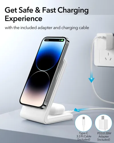 Miniatura 3 de 2-en-1 para soporte de carga compatible con Magsafe con bloque de carga USB-C PD de 20W y cable, cargador inalámbrico de carga rápida diseñado